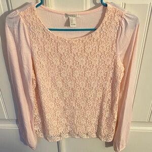 Forever 21 Pinkish - Blush Lace Front Long Sleeve Top, Size M